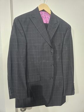 Sean John Charcoal Windowpane Three Piece Suit
